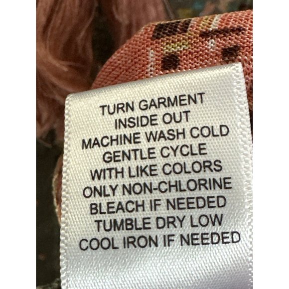 One World sz XL green print tasseled Boho long sleeve ruched cuff shoulder top - Picture 7 of 8